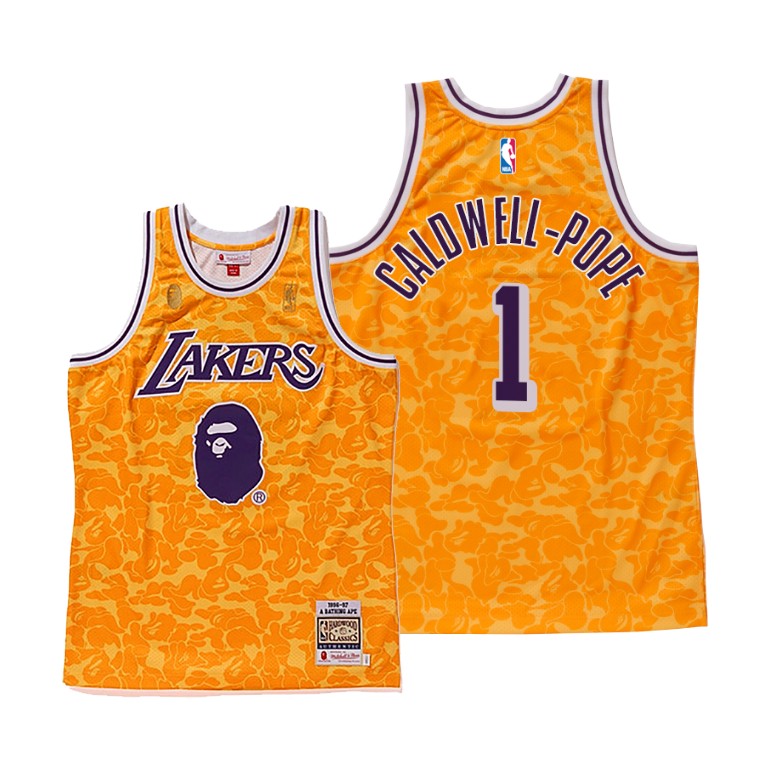 Men's Los Angeles Lakers Kentavious Caldwell-Pope #1 NBA Bape Camo Yellow Basketball Jersey RPX5083LH